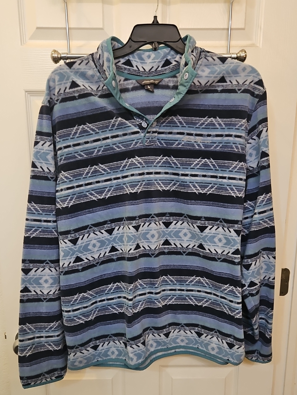 Eddie Bauer Blue Patterned Zip-Neck Sweater